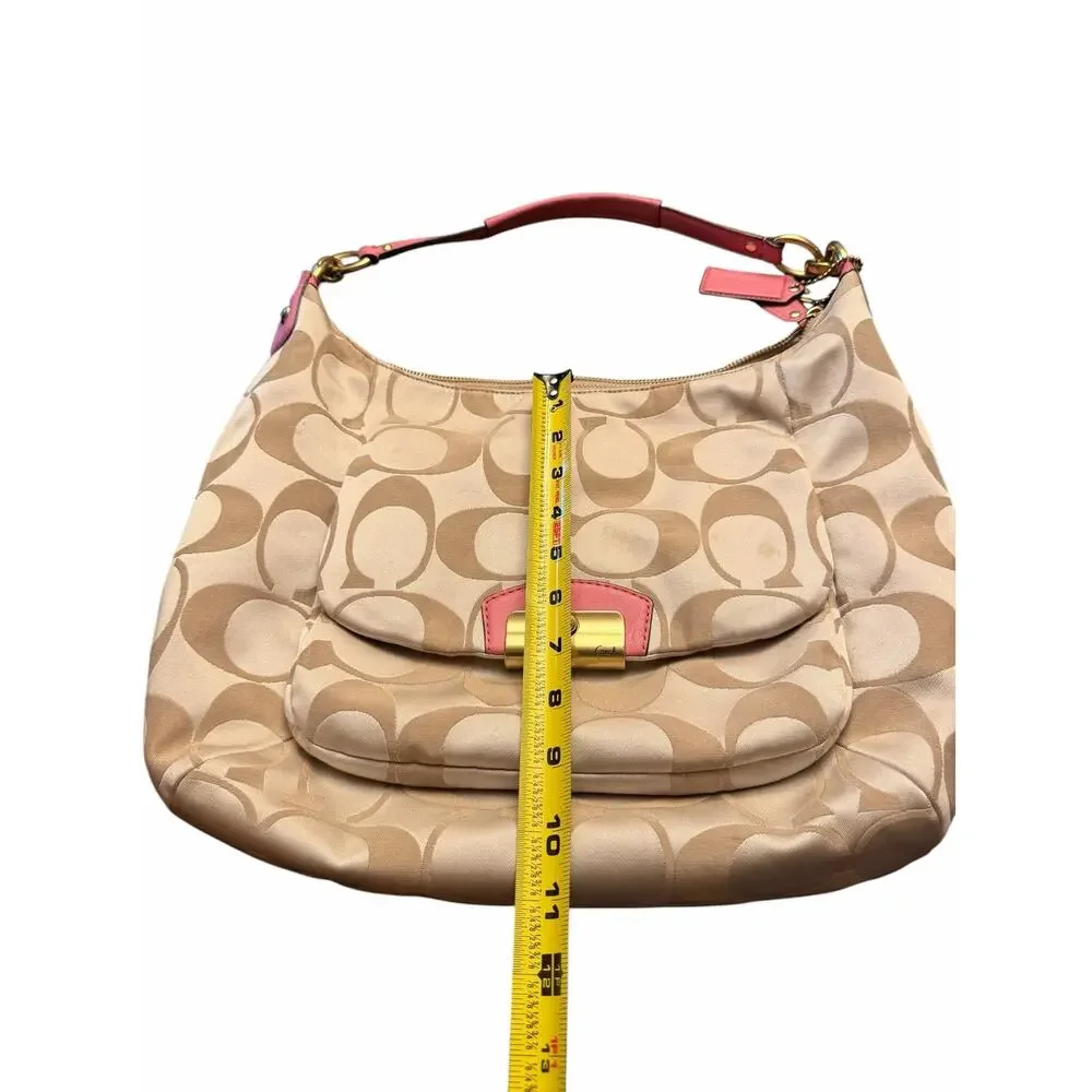 Coach Satchel Signature C Cream and Pink